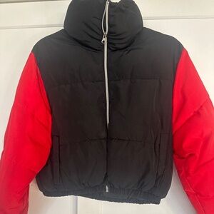 Cropped red and black puffer